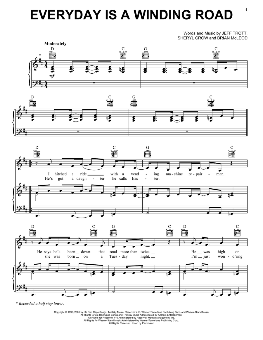 Everyday Is A Winding Road Piano, Vocal, Guitar scores gallery preview page 1