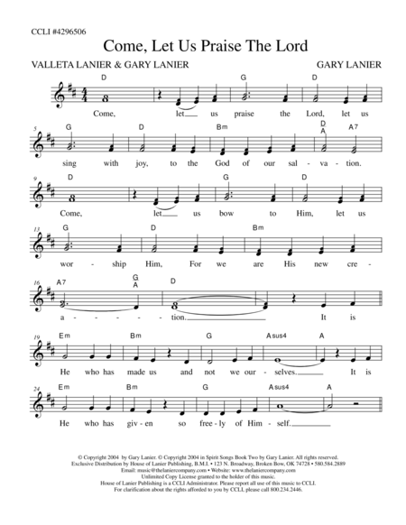 COME LET US PRAISE THE LORD (Lead Sheet with mel, lyrics and chords) image number null