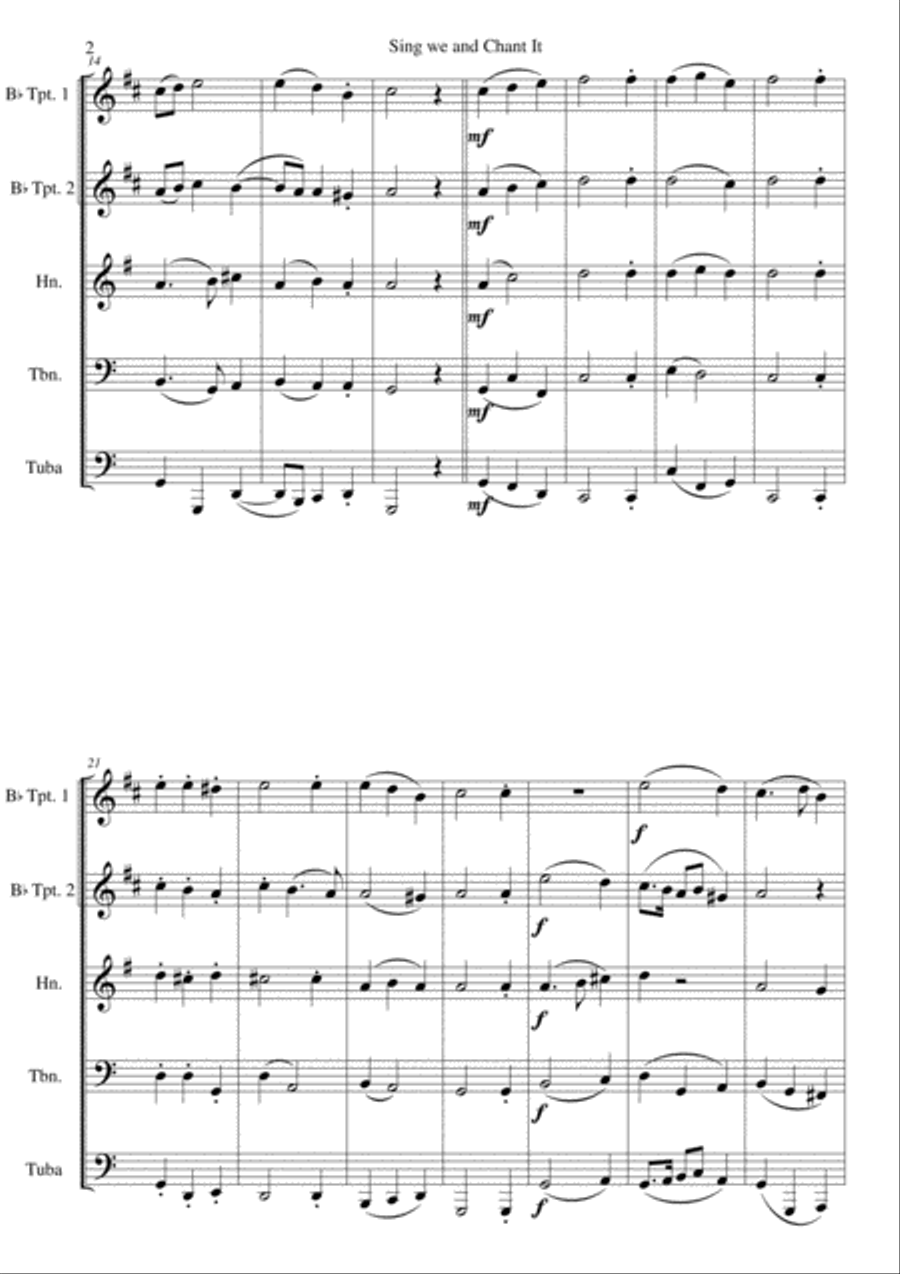 Sing we and chant it (with variations) for brass quintet Brass Quintet scores gallery preview page 2