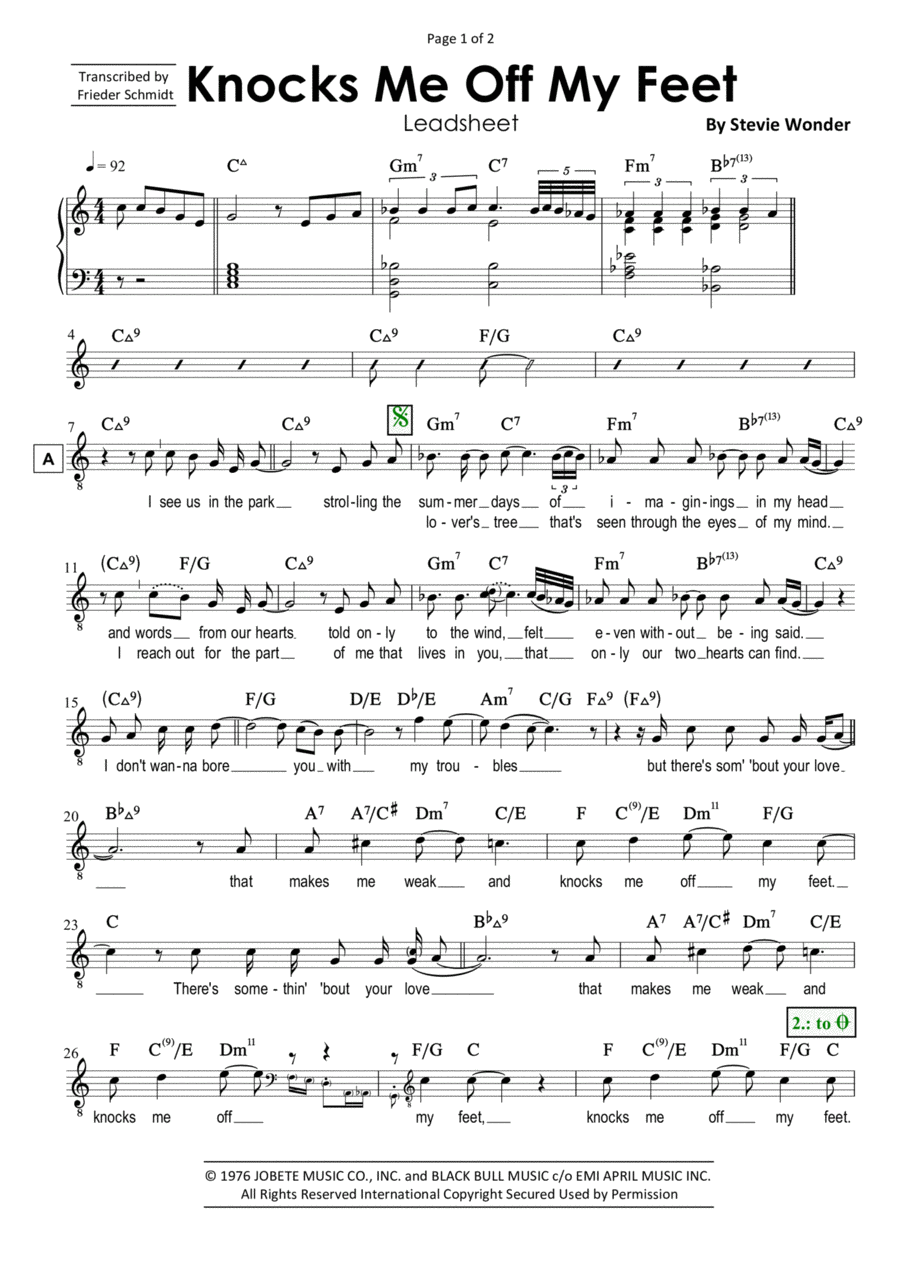Knocks Me Off My Feet Piano scores gallery preview page 1