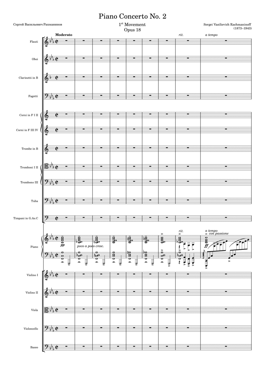 Piano Concerto No. 2 Opus 18, 1st Movement Full Orchestra scores gallery preview page 1