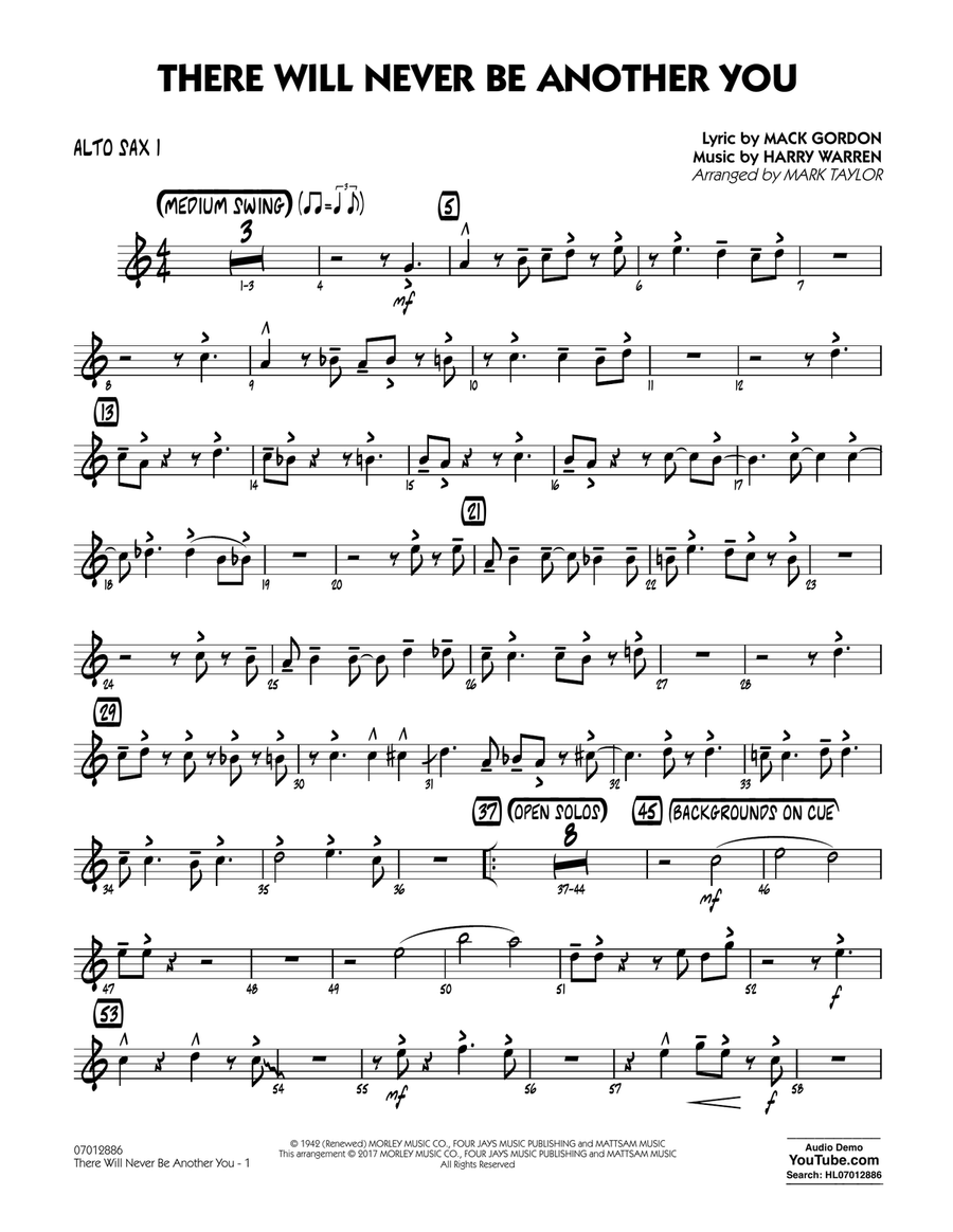 There Will Never Be Another You - Alto Sax 1 Jazz Ensemble scores gallery preview page 1