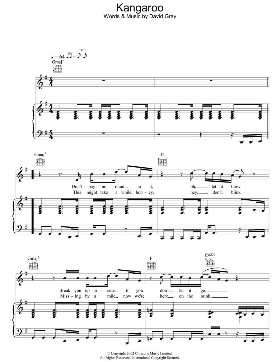 Kangaroo Piano, Vocal, Guitar scores gallery preview page 1