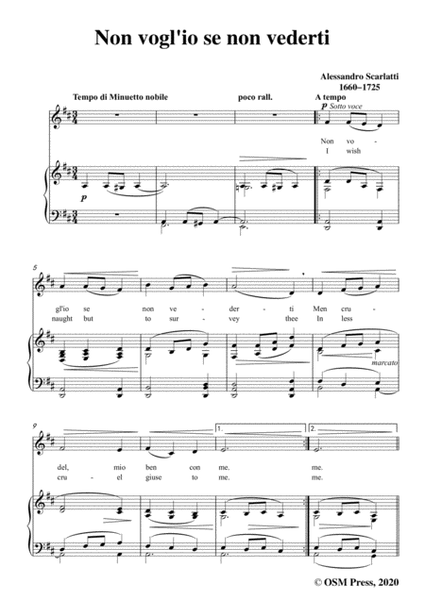 Scarlatti-Non vogl'io se non vederti,in D Major,for Voice and Piano
