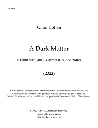 A Dark Matter (for alto flute, oboe, clarinet in A, and piano)