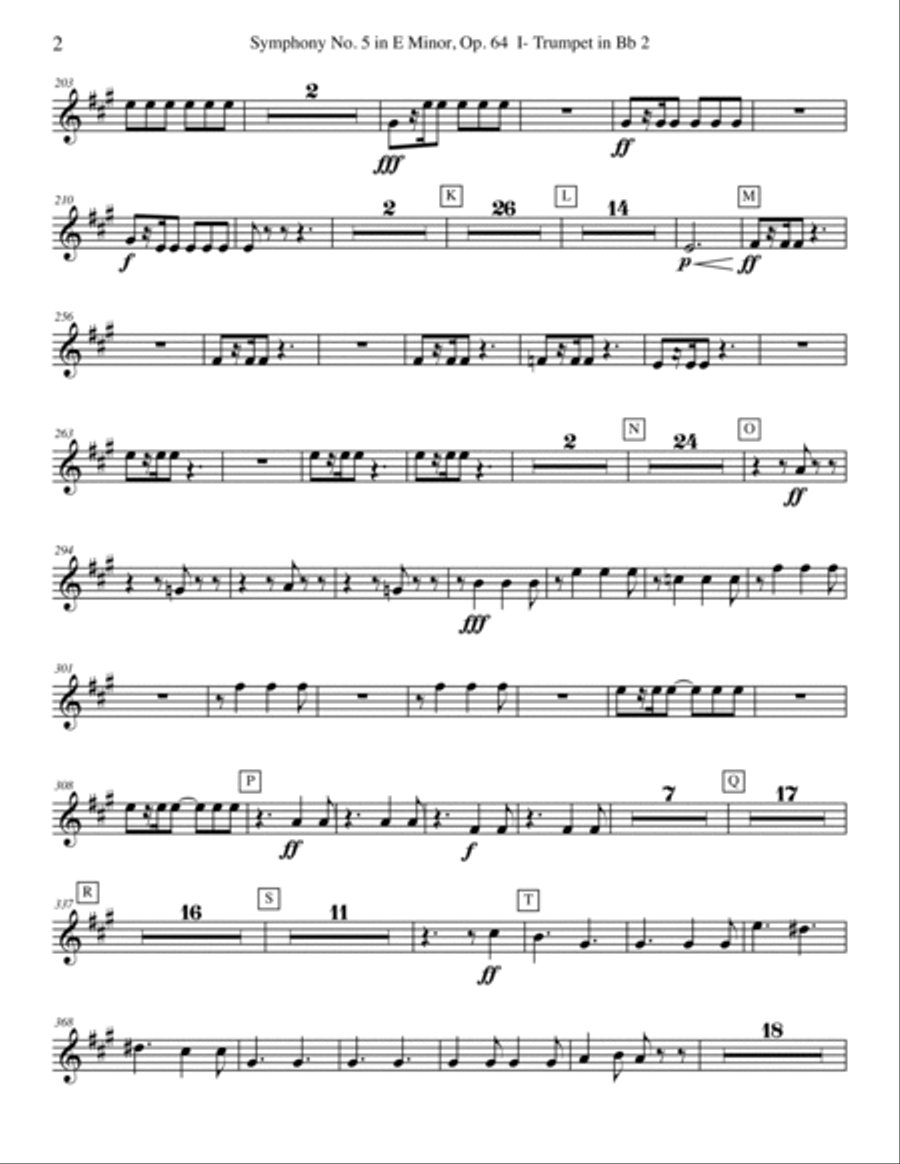 ‪Tchaikovsky‬ Symphony No. 5, Movement I - Trumpet in Bb 2 (Transposed Part), Op. 64 B-Flat Trumpet scores gallery preview page 2