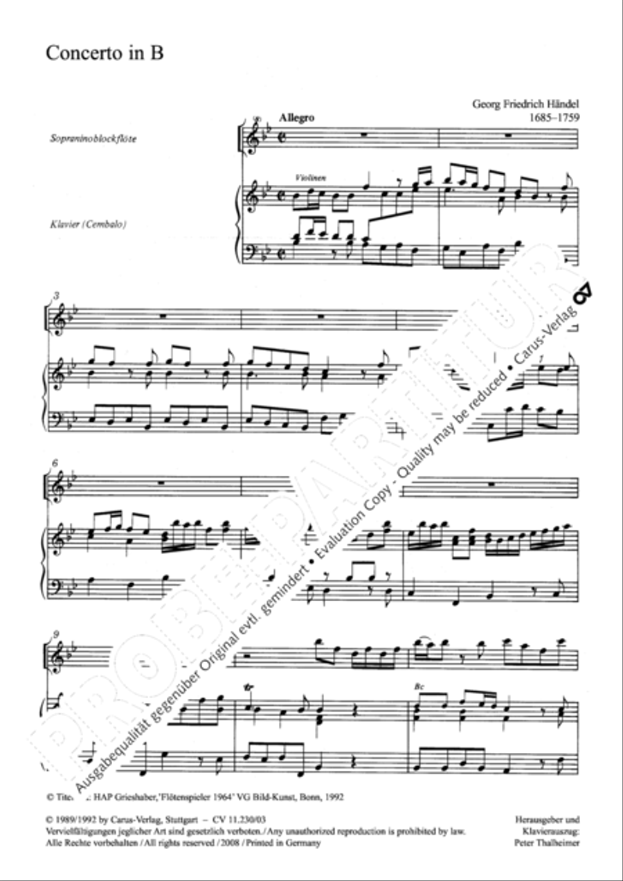 Concerto in B flat major Recorder scores gallery preview page 4