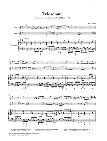 Trio Sonata for Flute, Violin and Continuo BWV 1038