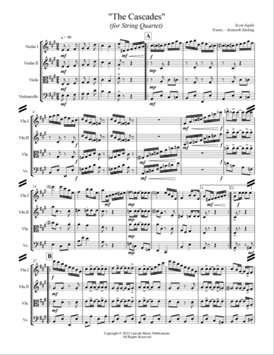 Joplin - “The Cascades” (for String Quartet) String Quartet scores gallery preview page 2