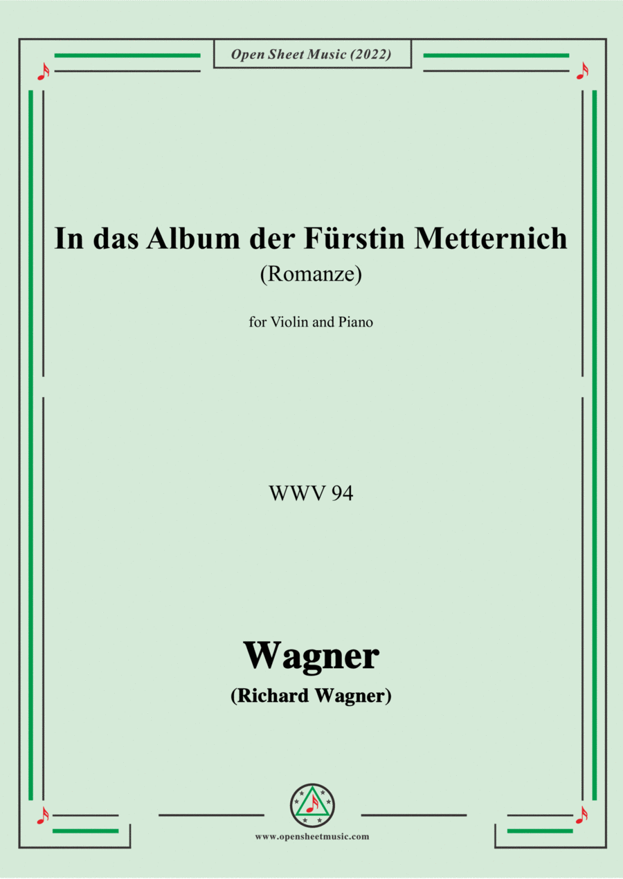 Wagner-In das Album der Fürstin Metternich(Romanze),WWV 94 Violin Solo scores gallery preview page 1