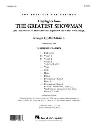 Book cover for Highlights from The Greatest Showman (arr. James Kazik) - Conductor Score (Full Score)