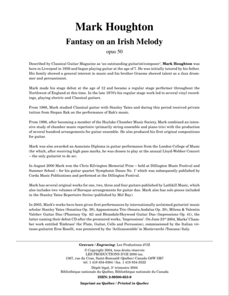 Fantasy on an Irish Melody Classical Guitar scores gallery preview page 1