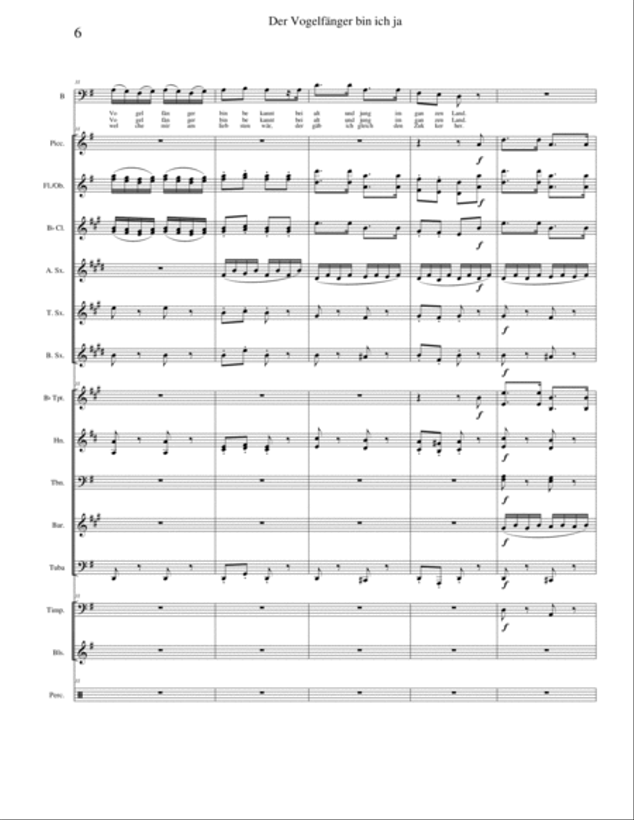 Der Vogelfanger from The Magic Flute for Concert Band and Baritone voice Concert Band scores gallery preview page 6