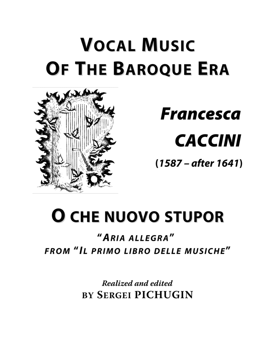 CACCINI Francesca: O che nuovo stupor, aria, arranged for Voice and Piano (E minor)