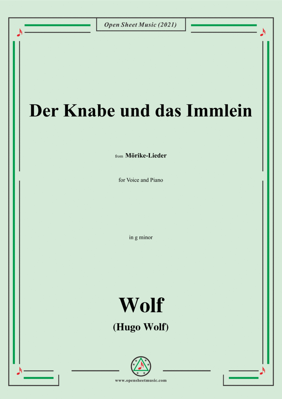 Wolf-Der Knabe und das Immlein,in g minor,IHW 22 No.2,from Morike-Lieder,for Voice and Piano Voice Solo scores gallery preview page 1