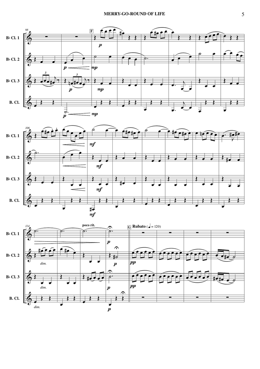 Merry-go-round Of Life Clarinet Quartet scores gallery preview page 6