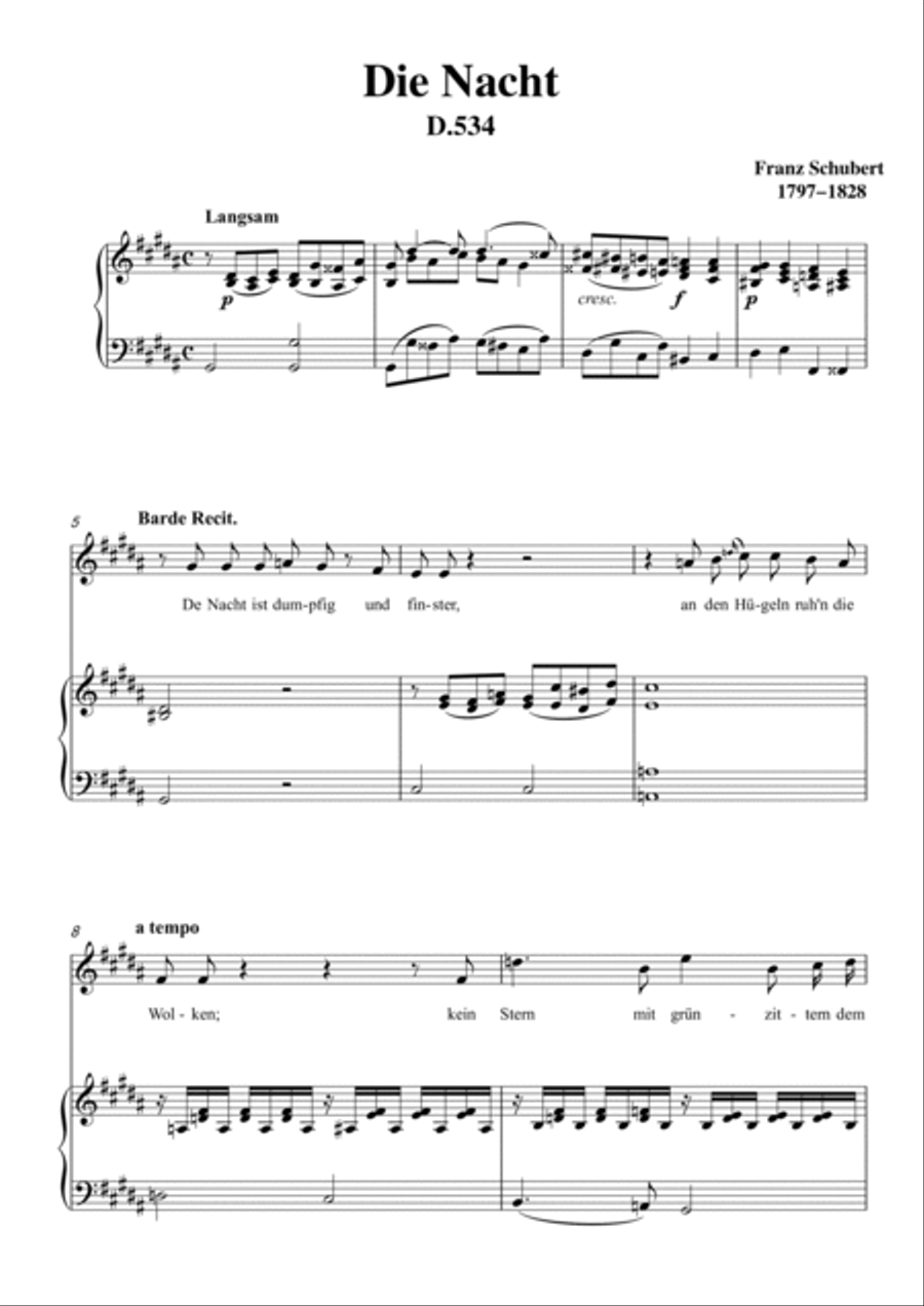 Schubert-Die Nacht in #G minor,D.534,for Vocal and Piano Voice scores gallery preview page 2
