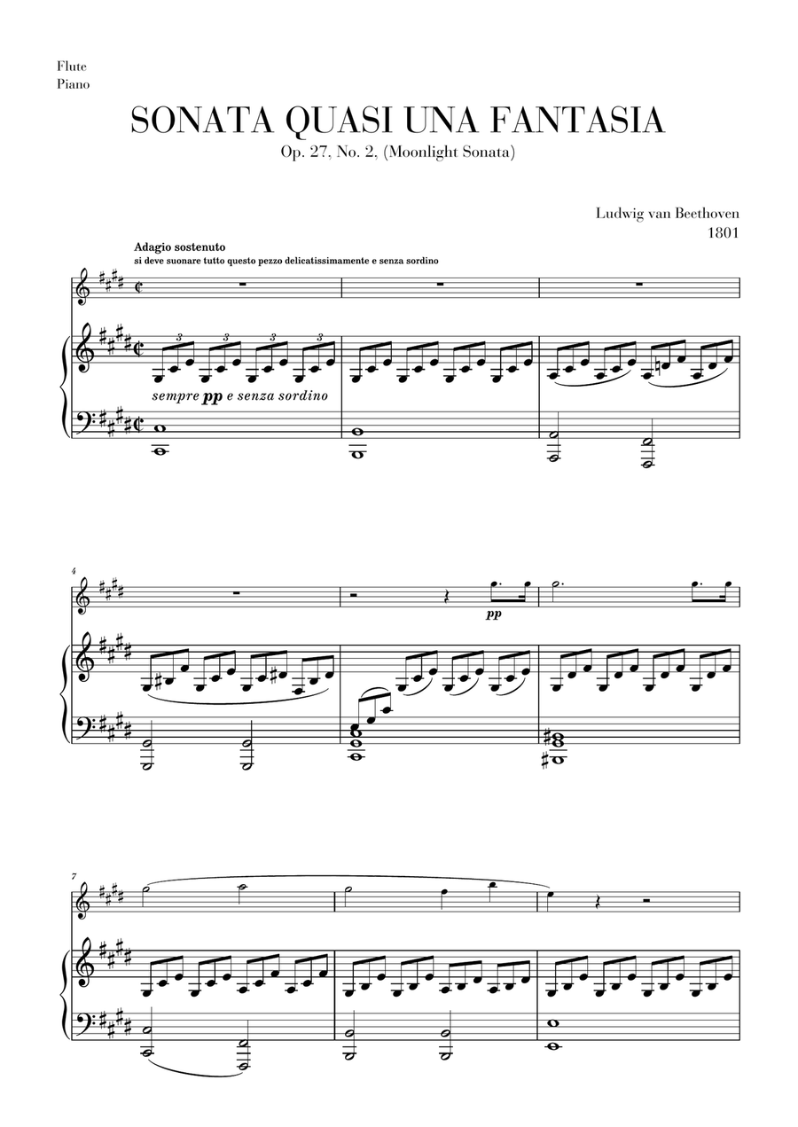Moonlight Sonata for Flute and Piano Moonlight Sonata for Flute and Piano Flute Solo scores gallery preview page 1