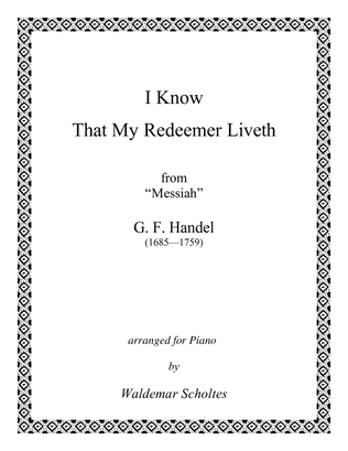 Book cover for Handel: I Know That My Redeemer Liveth: for Piano or 2-Manual Organ