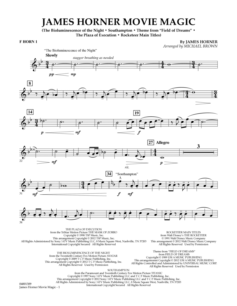 James Horner Movie Magic - F Horn 1 Concert Band scores gallery preview page 1