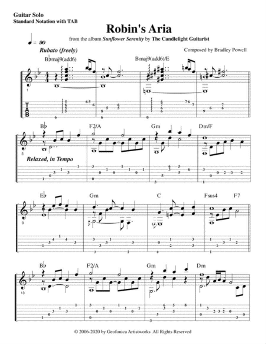 Robin's Aria (guitar solo in standard notation with TAB) Electric Guitar scores gallery preview page 2