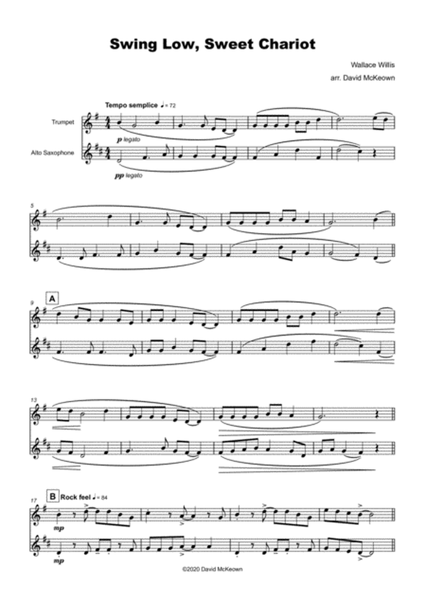 Swing Low, Swing Chariot, Gospel Song for Trumpet and Alto Saxophone Duet