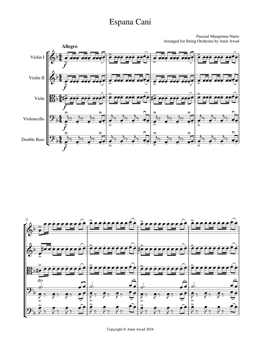 España cañí (Espana Cani) - Arranged for string Orchestra String Orchestra scores gallery preview page 1