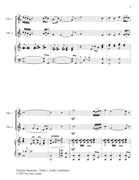Precious Memories (Trio - Violin 1, Violin 2 & Piano with Score/Parts) image number null