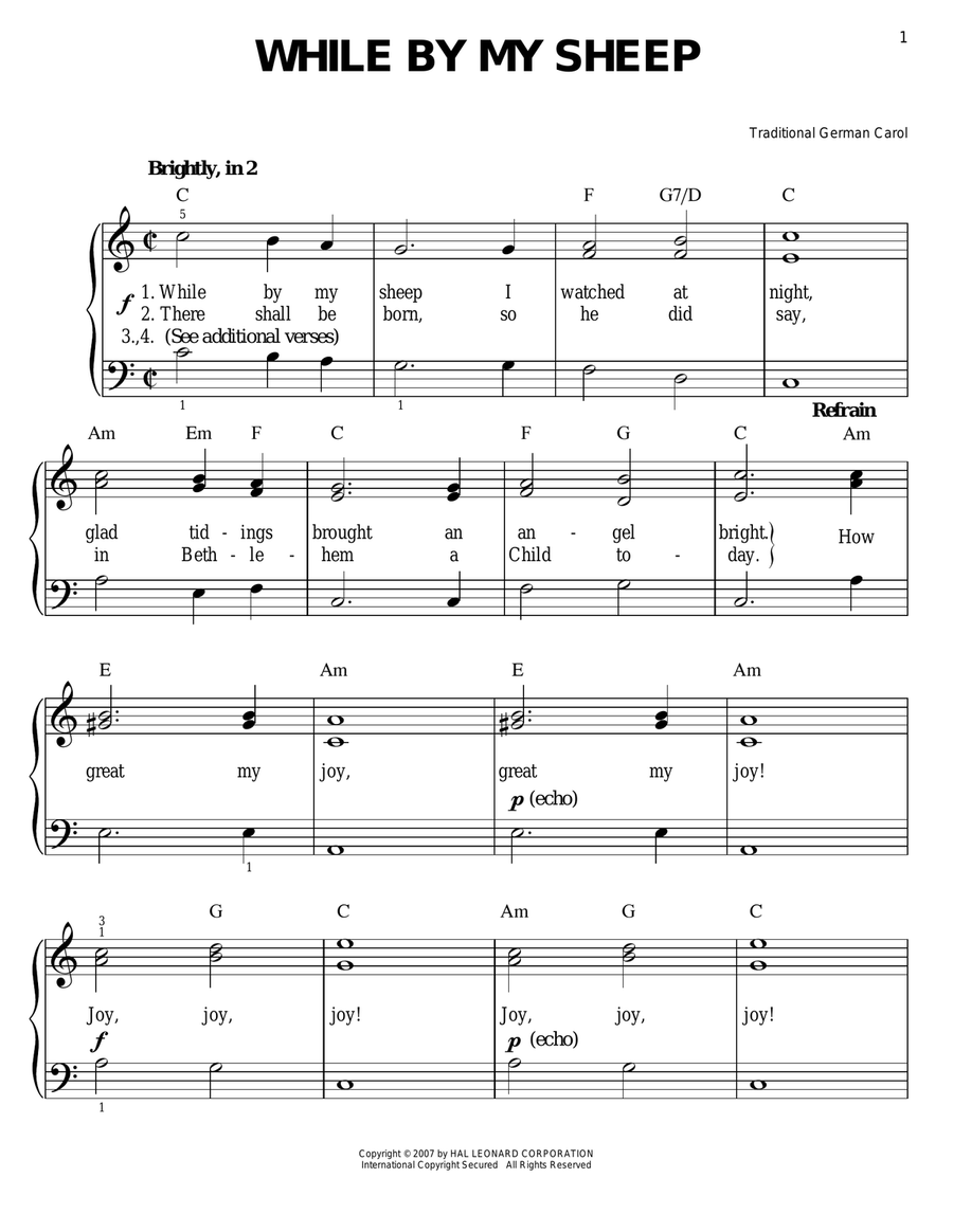 While By My Sheep Easy Piano scores gallery preview page 1