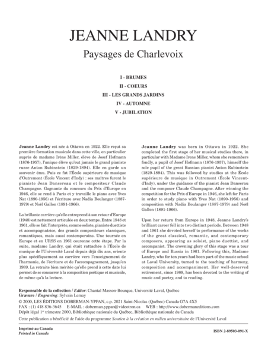 Paysages de Charlevoix Piano Solo scores gallery preview page 1