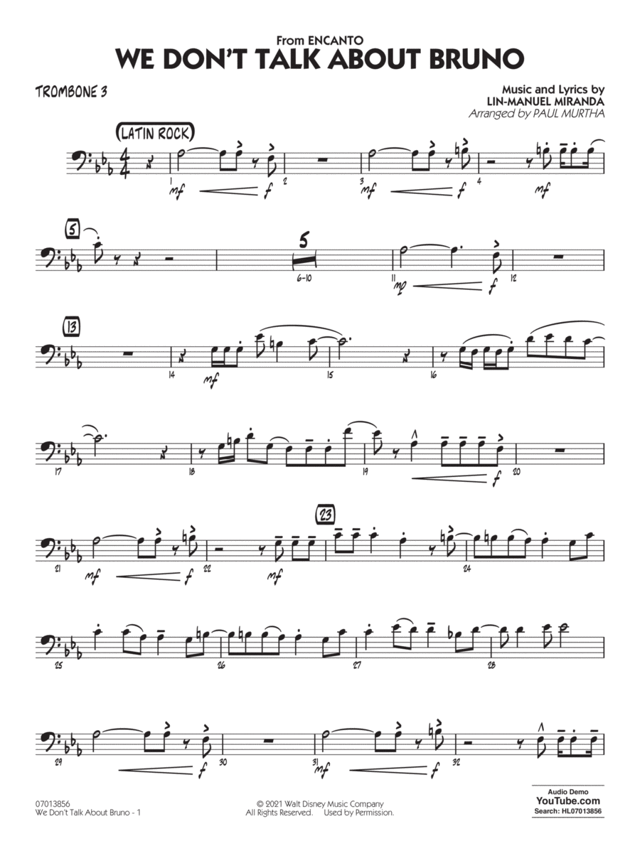 We Don't Talk About Bruno (from Encanto) (arr. Paul Murtha) - Trombone 3