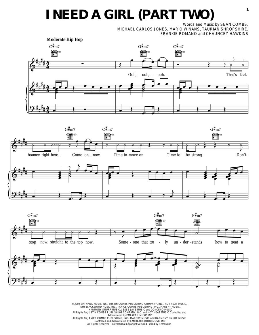 I Need A Girl (Part Two) Piano, Vocal, Guitar scores gallery preview page 1