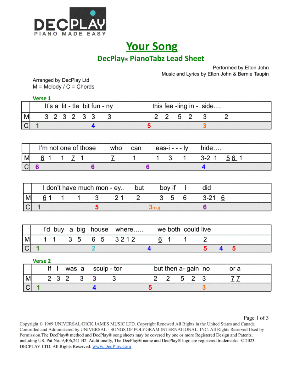 Your Song Easy Piano scores gallery preview page 1