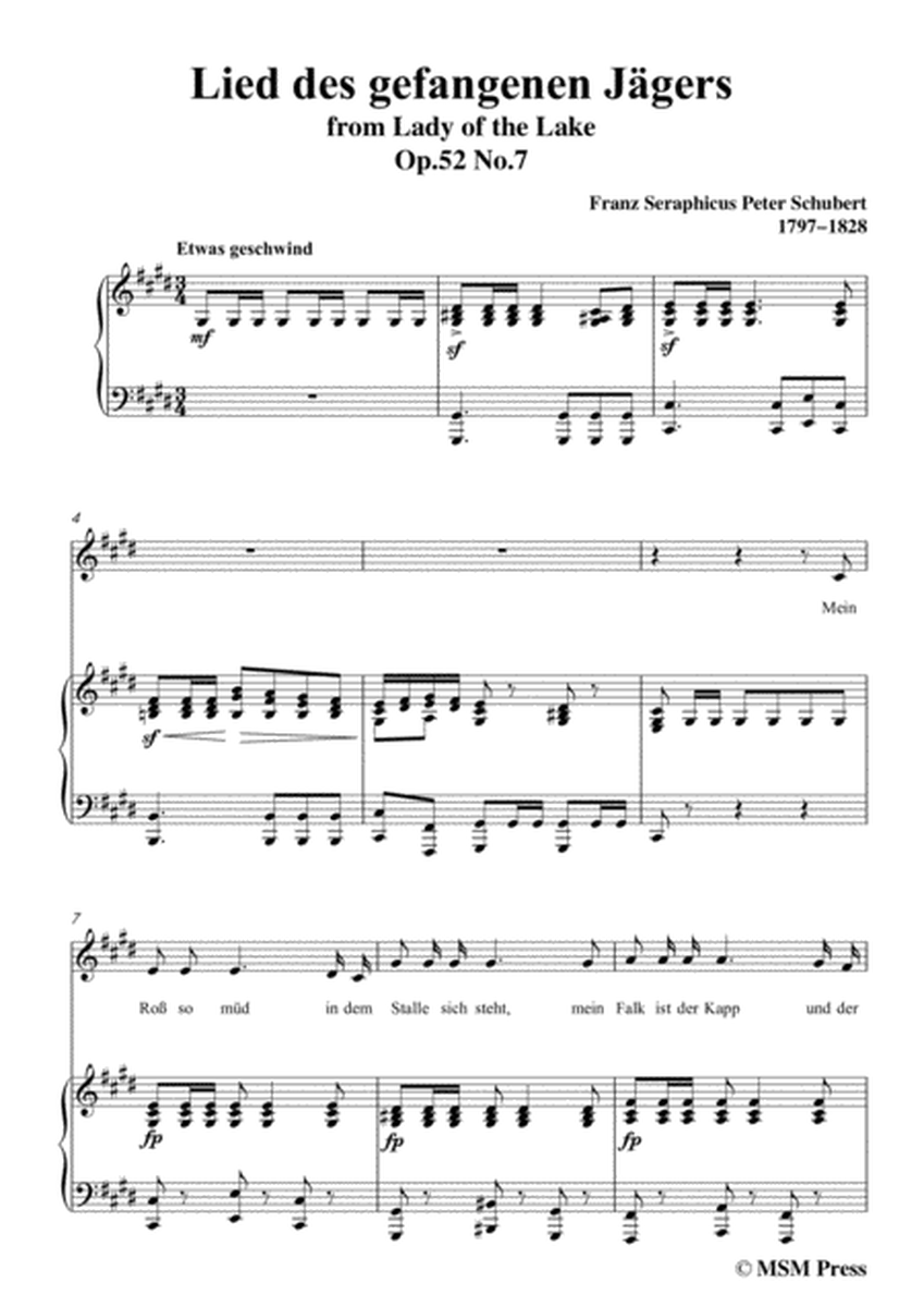 Schubert-Lied des gefangenen Jäger,Op.52 No.7,in c sharp minor,for Voice&Piano image number null