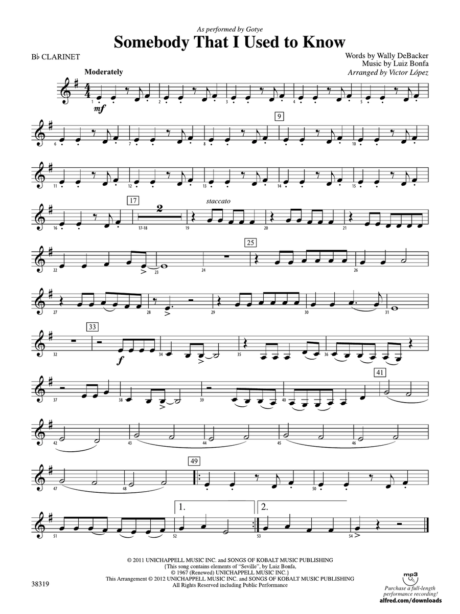 Somebody That I Used to Know: 1st B-flat Clarinet