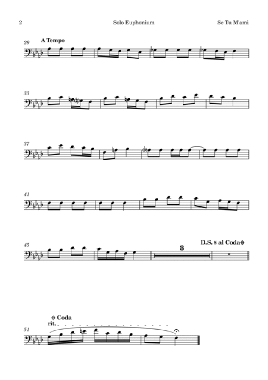 Se Tu M'ami Orchestra with solo Euphonium (or Trombone or Vocal) Key of Fm Flute scores gallery preview page 2