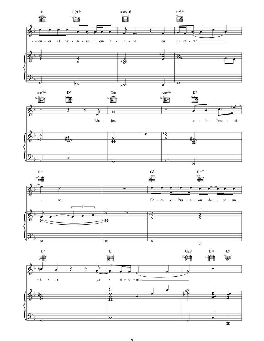 Mujer Piano, Vocal, Guitar scores gallery preview page 2