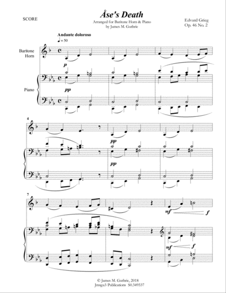 Grieg: Ase's Death from Peer Gynt Suite for Baritone Horn & Piano Brass Duet scores gallery preview page 2