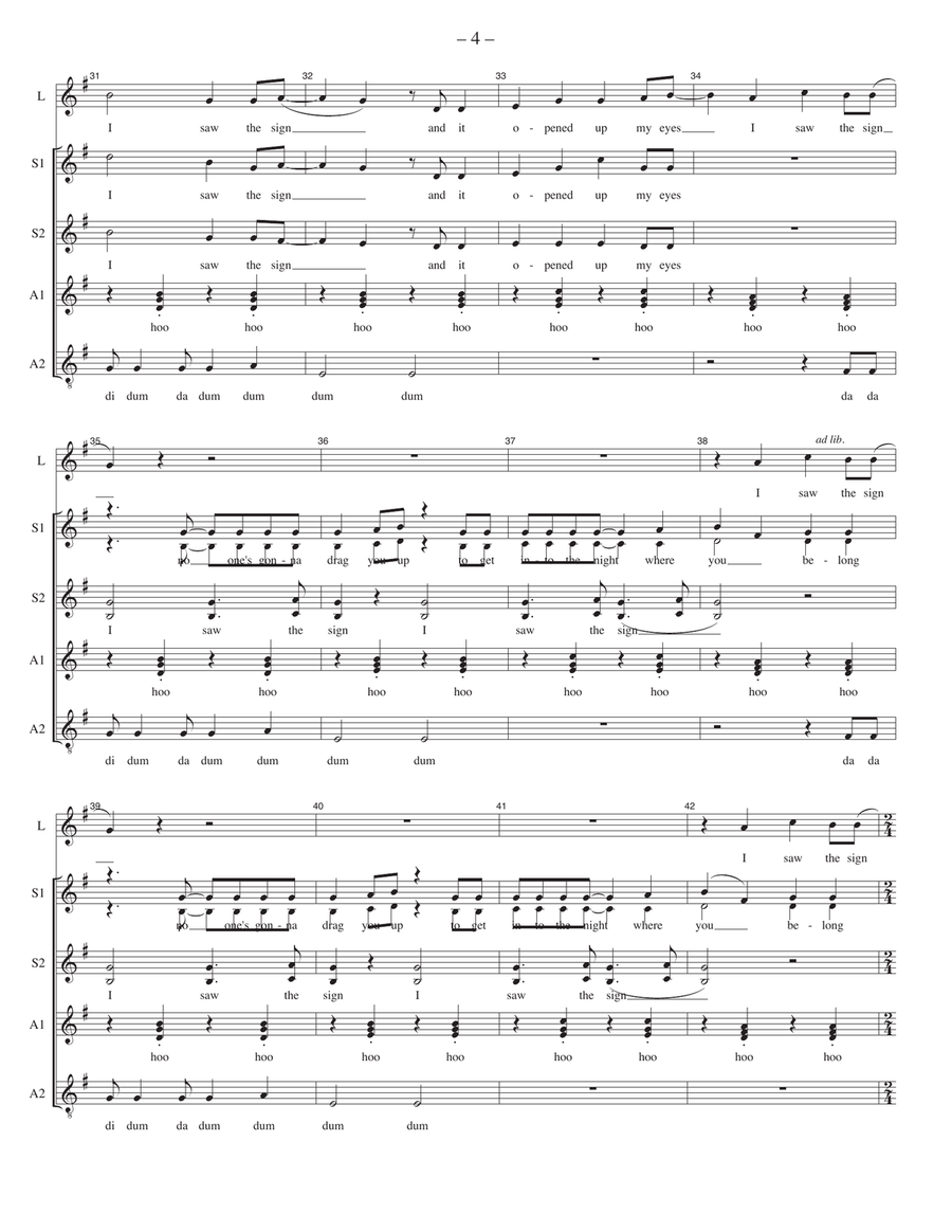 Medley: I Saw The Sign with Eternal Flame and Turn The Beat Around SSAA scores gallery preview page 4