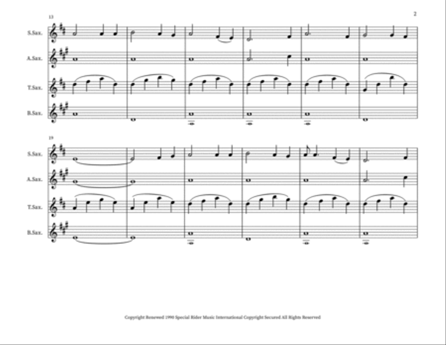 Blowin' In The Wind Saxophone Quartet scores gallery preview page 2