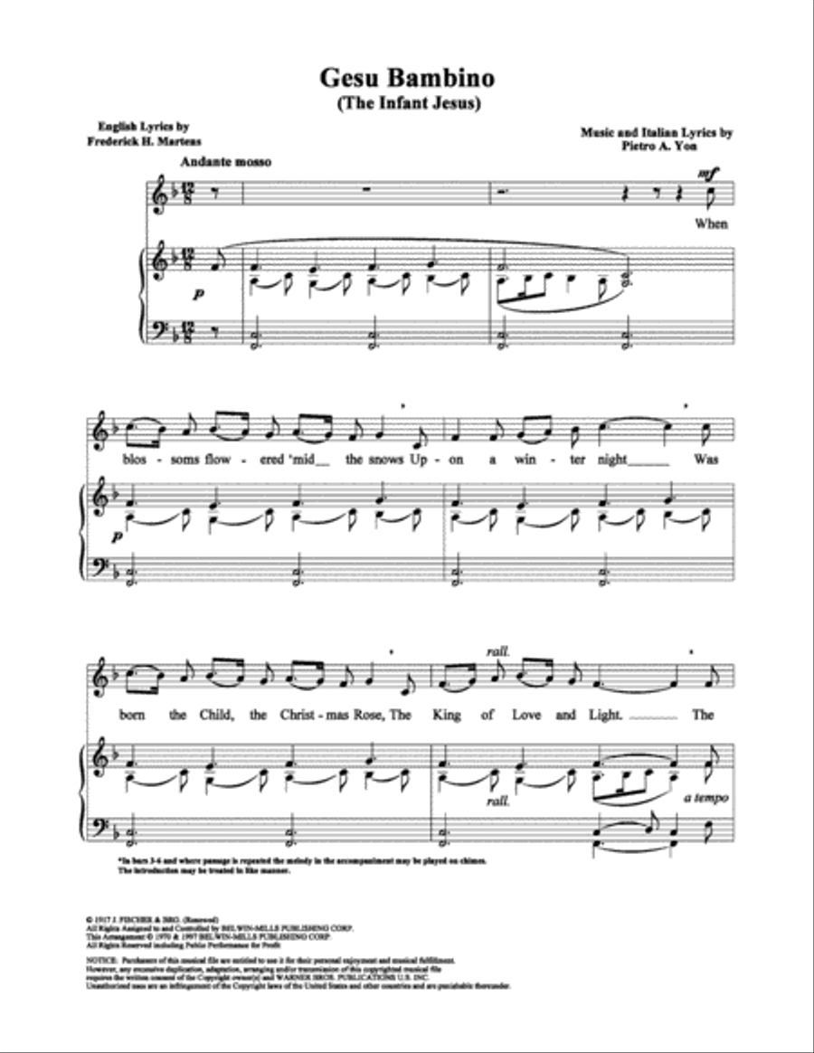 Gesu Bambino Piano, Vocal, Guitar scores gallery preview page 1