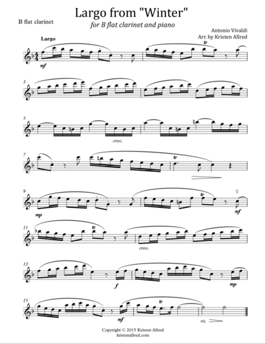 Largo from Winter (for Clarinet and Piano) Clarinet Solo scores gallery preview page 1