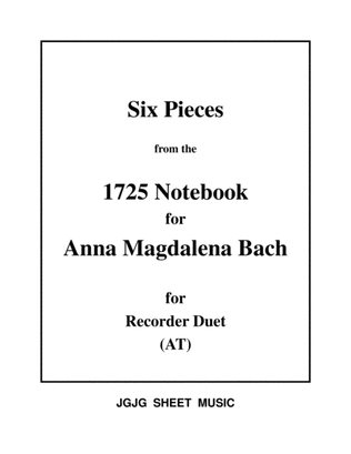 Book cover for Six Bach Pieces for Recorder Duet and Solo