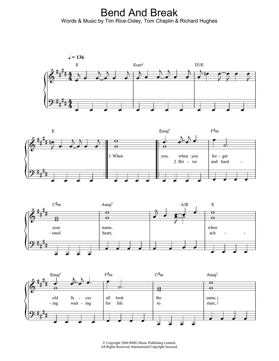 Bend And Break Piano Solo scores gallery preview page 1