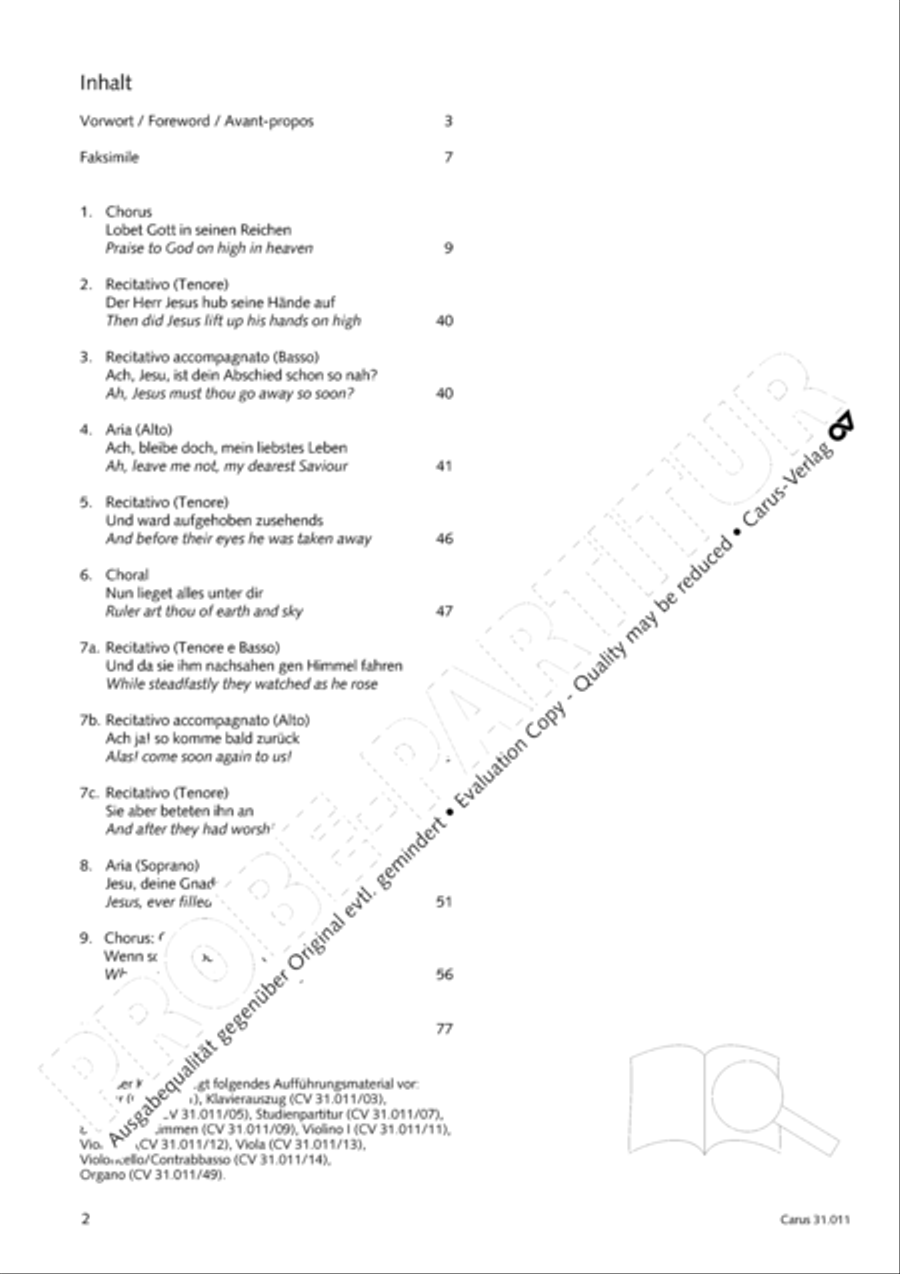 Lobet Gott in seinen Reichen (Himmelfahrtsoratorium) 4-Part scores gallery preview page 3