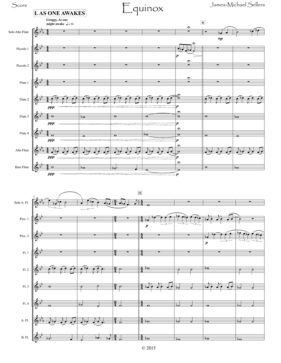 Equinox (for Solo Alto Flute and Flute Choir) Flute Choir scores gallery preview page 4