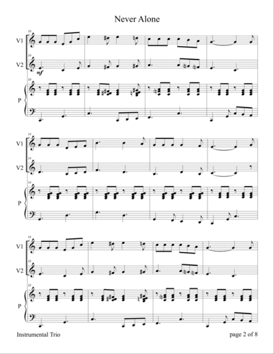 Never Alone (for Violin Duet with Piano Accompaniment) Flute scores gallery preview page 5