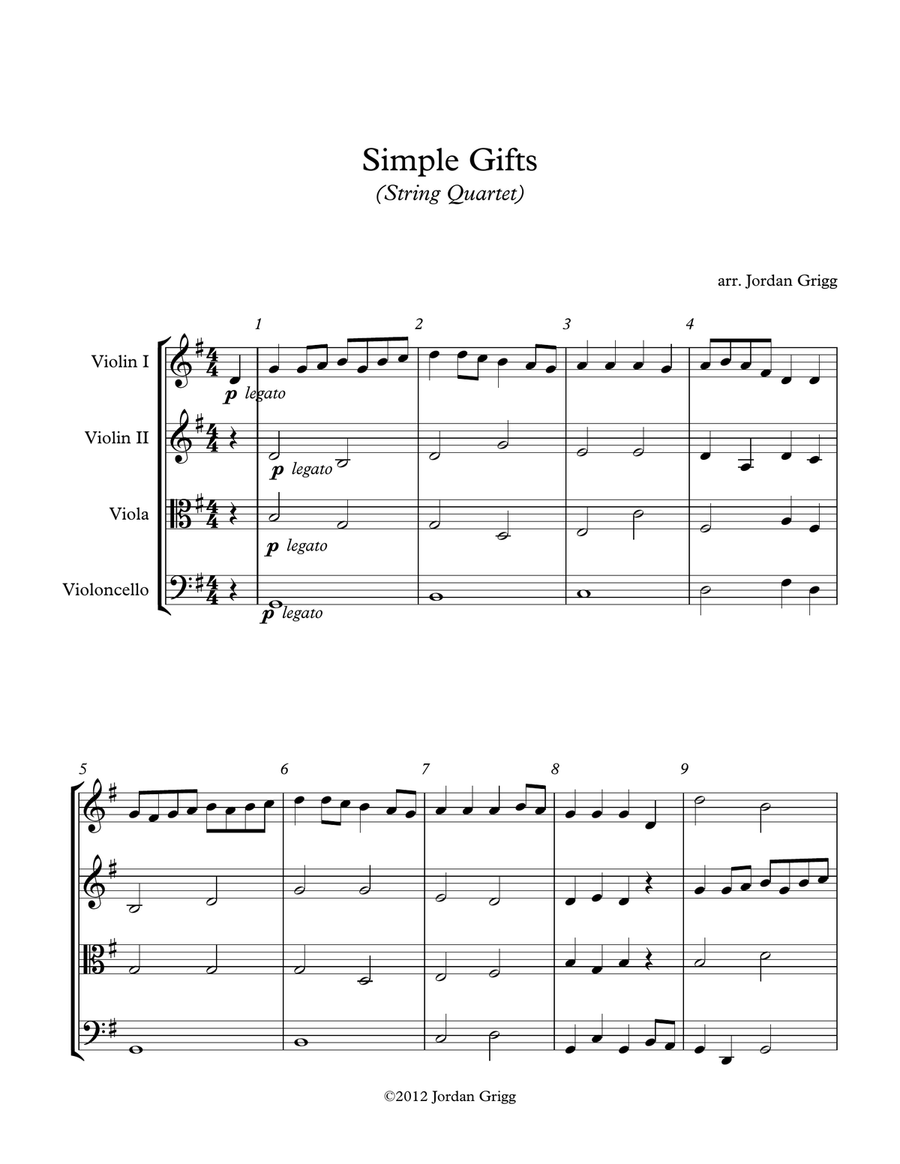 Simple Gifts (String Quartet) String Quartet scores gallery preview page 1