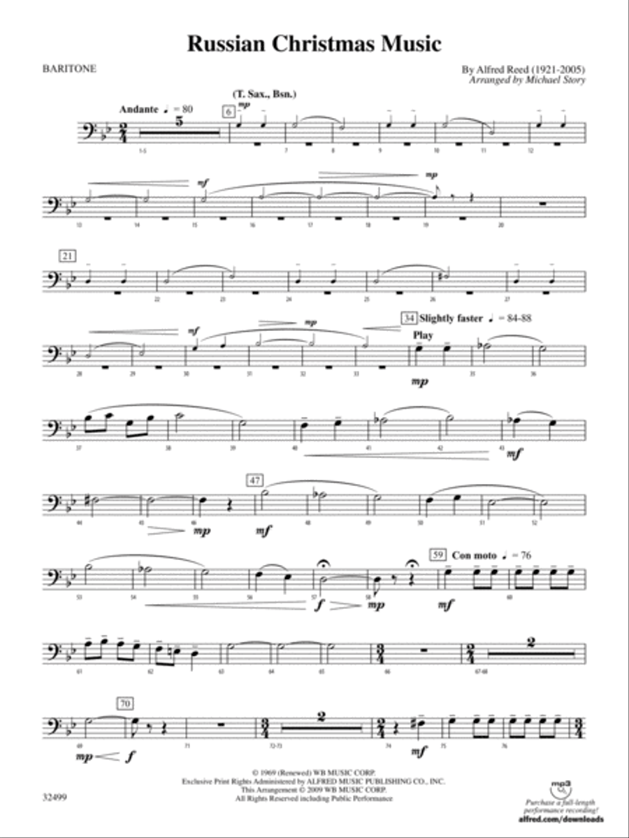 Russian Christmas Music: Baritone B.C. Concert Band scores gallery preview page 1