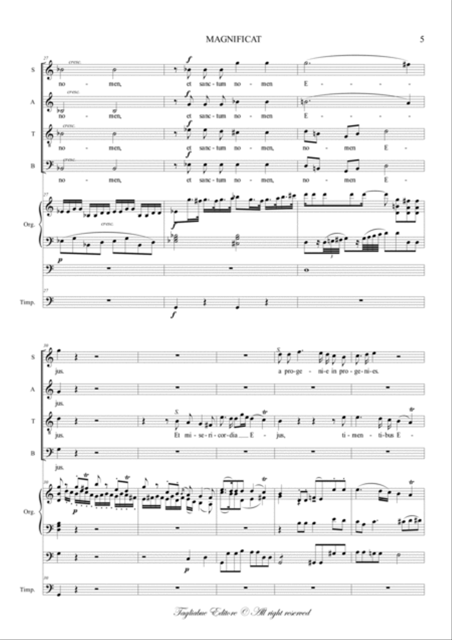 MAGNIFICAT - From Vesperae Solennes de Confessore K 193 - For SATB Choir, Organ 3 staff and (ad lib 4-Part scores gallery preview page 5